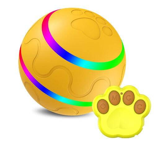 Palla interattiva gialla gioco cane gatto animale domestico con telecomando a forma di zampa 